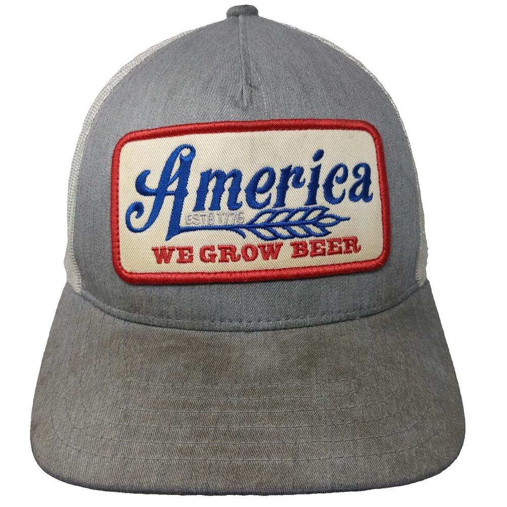Rural Cloth Trucker Hat Gray White Red Blue One Size America We Grow Beer Patch